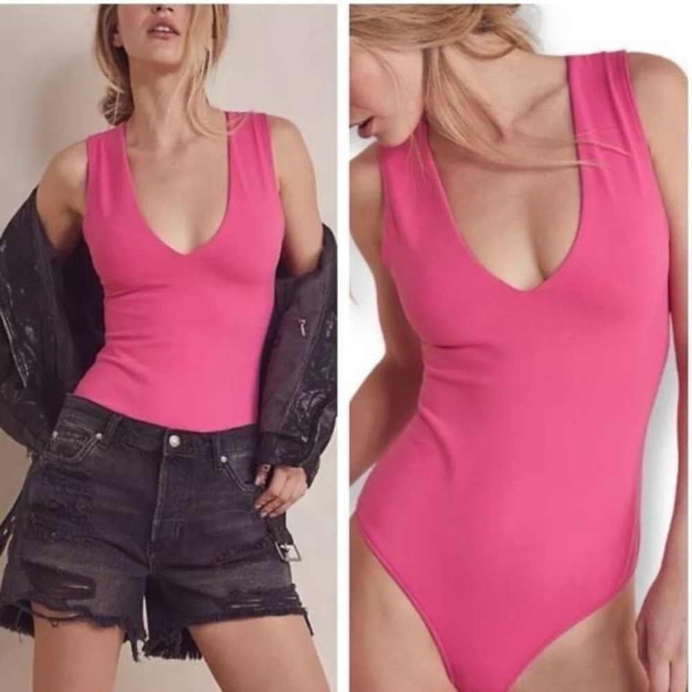 New Free people keep it sleek duo bodysuit electropop Barbie pink